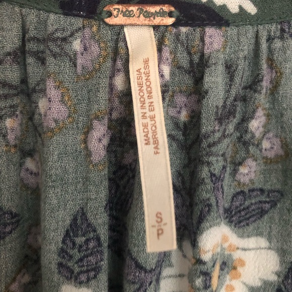 Free People Floral Green Tunic Dress With Bell Sleeves Size Small - Picture 5 of 6